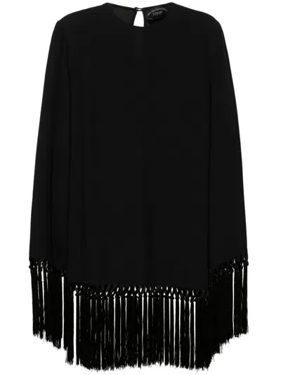 Shop Taller Marmo Claudia Fringed Crêpe Mini Dress In Black