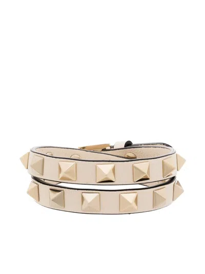Shop Valentino Garavani Rockstud Leather Bracelet In White