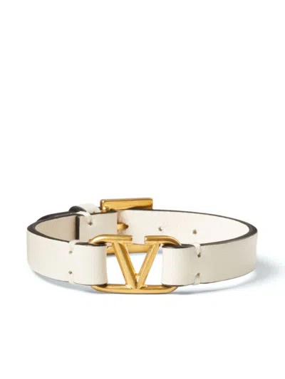 Shop Valentino Garavani Vlogo Signature Leather Bracelet In White