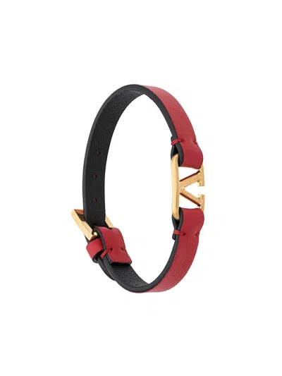 Shop Valentino Garavani Vlogo Signature Leather Bracelet In Red