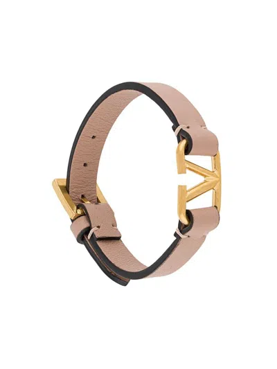 Shop Valentino Garavani Vlogo Signature Leather Bracelet In Pink