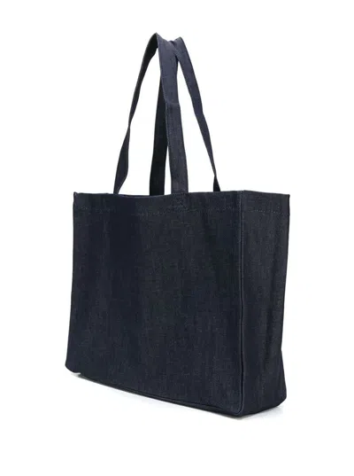 Shop Apc 'daniela' Blue Shopper Bag With Logo In Cotton Denim Wioman