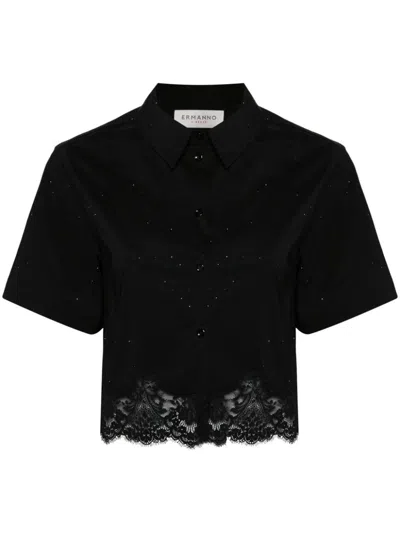 Shop Ermanno Firenze Embroidered Cotton Shirt In Black