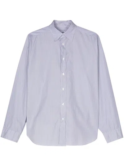 Shop Finamore Striped Cotton Shirt In Blue