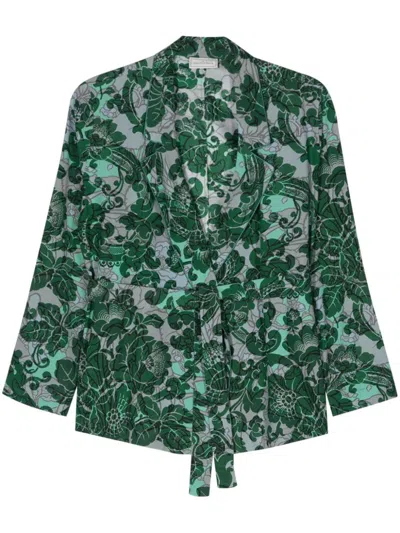 Shop Pierre-louis Mascia Printed Silk Jacket In Green