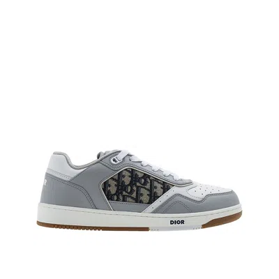 Shop Dior Oblique Leather Sneakers In Gray