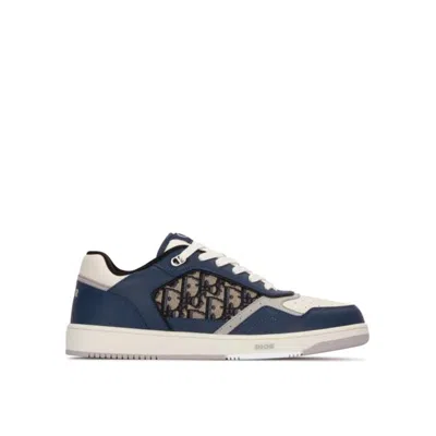 Shop Dior Oblique Leather Sneakers In Blue