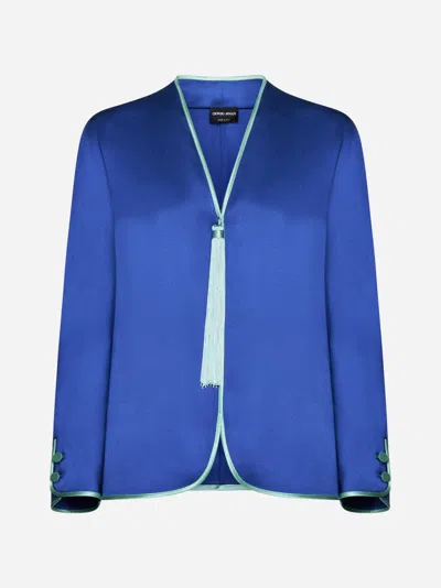 Shop Giorgio Armani Silk Blouse In Mazarine Blue