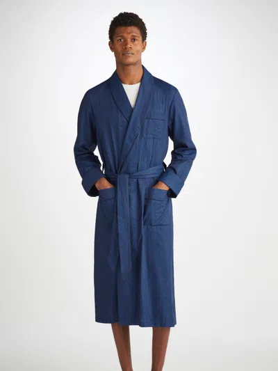 Shop Derek Rose Men's Dressing Gown Paris 27 Cotton Jacquard Navy