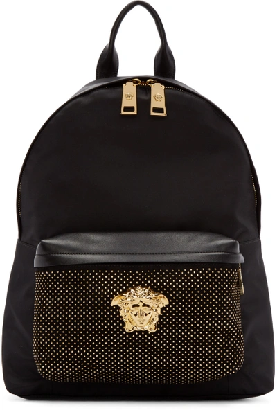 Versace Swarovski Studded Medusa Backpack In Black / Gold