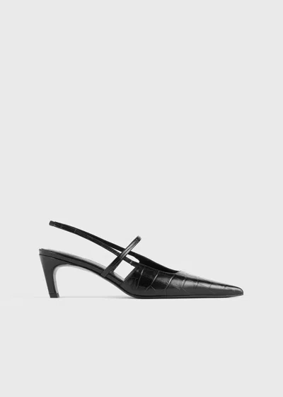 Totême Toteme Croc-embossed Leather Slingback Pump In Black