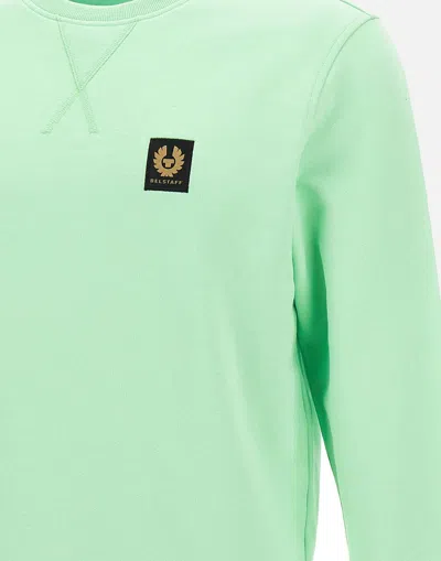Shop Belstaff Mint Green Cotton Sweatshirt With Logo Label