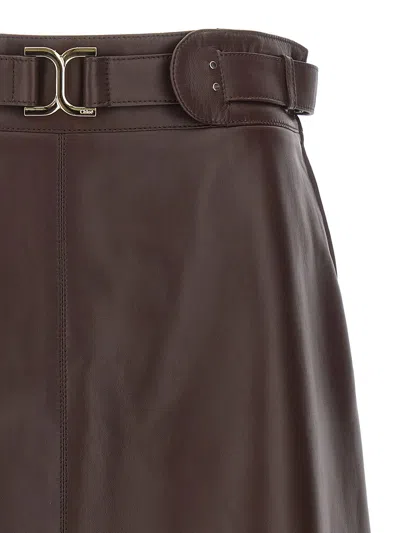 Shop Chloé Leather Mini Skirt In Brown