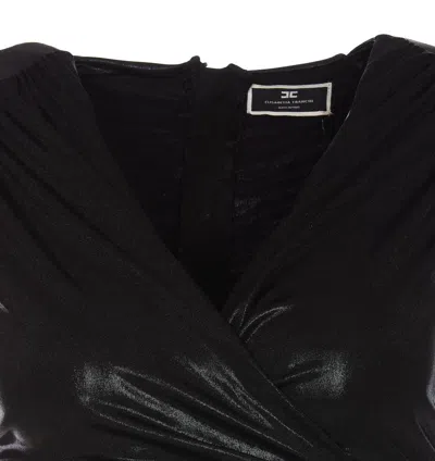 Shop Elisabetta Franchi Draped Metallic Jersey Minidress In Black