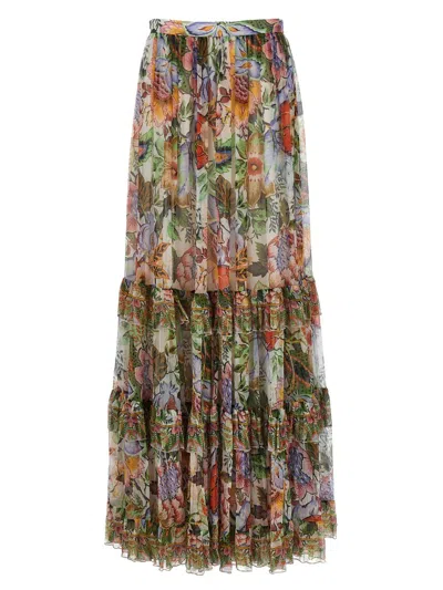 Shop Etro Long Floral Skirt In Multicolour