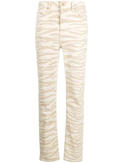 Shop Ganni Cream And Beige Cotton Blend Swigy Jeans In Pale Khaki