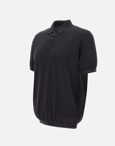 Shop Kangra Cashmere Cotton And Silk Black Polo Shirt