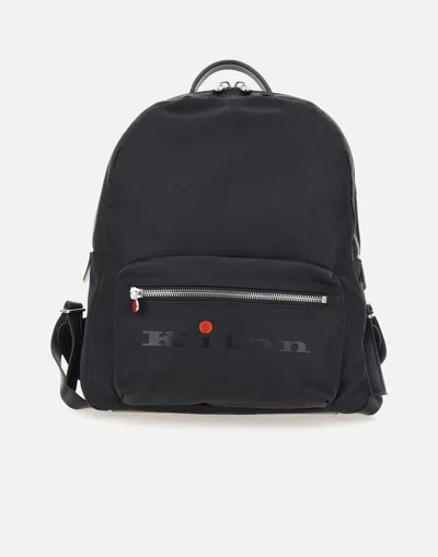Shop Kiton Sporty Black Backpack With Leather Details