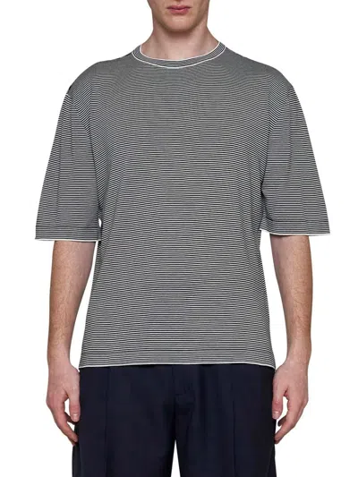 Shop Lardini Cotton T-shirt With Striped Pattern In Black