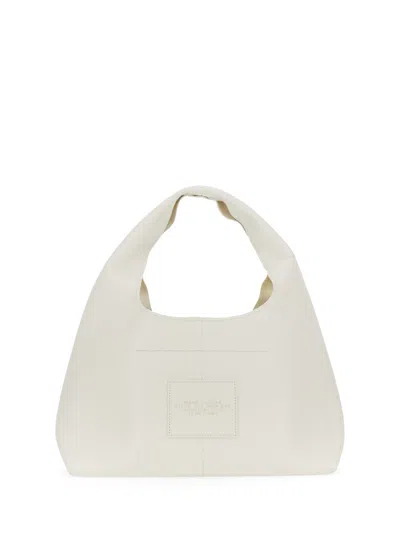 Shop Marc Jacobs 'the Sack' White Shoulder Bag With Embossed Logo In Hammered Leather Woman