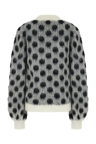 Shop Marni Brushed Mohair Sweater With Polka Dots In White/black