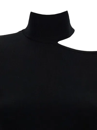 Ferragamo Midi Black Dress With Cut-out And Long Sleeve In Viscose Blend Woman In Black