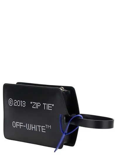 Shop Off-white 'zip-tie' Black Handbag With Logo Print In Leather Woman
