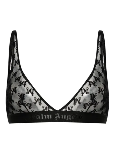 Shop Palm Angels Monogram Lace Triangle Bra In Black