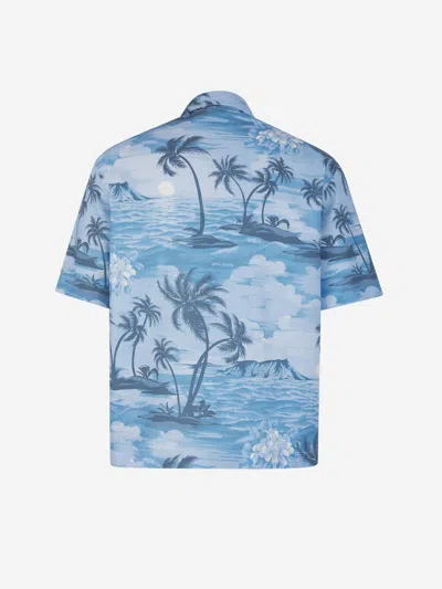 Shop Palm Angels Sunset Linen Motif Shirt In Sunset Motif