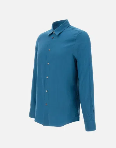 Shop Paul Smith Slim Fit Cotton Blend Petrol Shirt With Mother-of-pearl Buttons In Blue