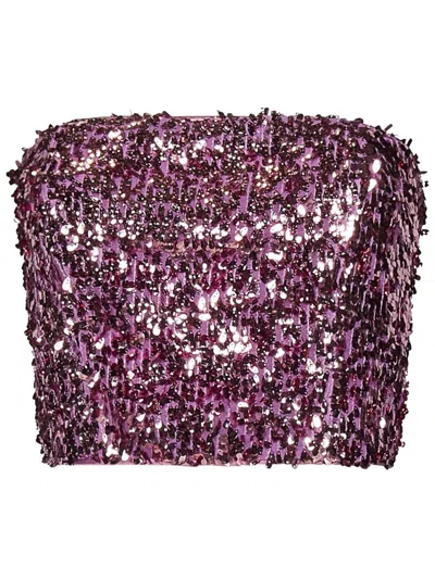 Shop Rotate Birger Christensen Pink Crop Top With All-over Sequins In Recycled Fabric Woman In Fuchsia