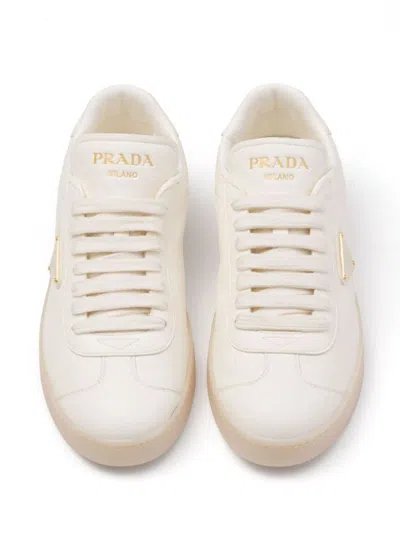Shop Prada Leather Low-top Sneakers In Ivory