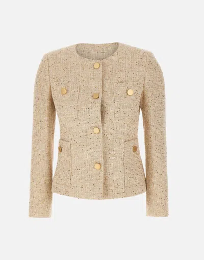 Shop Tagliatore Gold Speckled Cotton And Viscose Jacket In Gold/beige