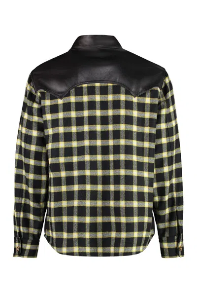 Versace Leather Shirt Checkered Sleeves In Black