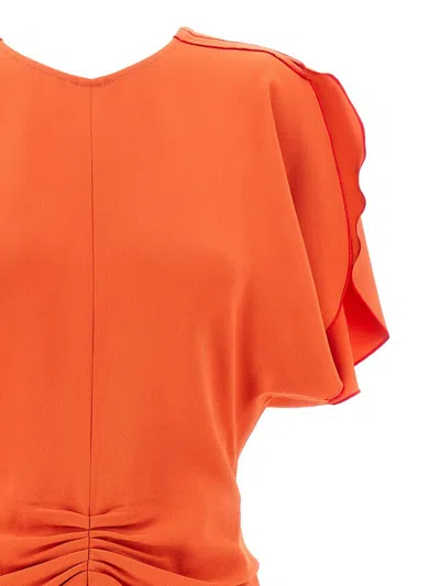 Shop Victoria Beckham Gathered Waist Midi Dress In Orange