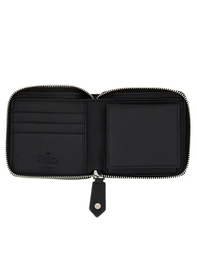 Shop Vivienne Westwood Square Zippered Wallet In Black