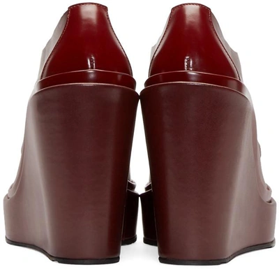 Shop Jil Sander Burgundy Leather Wedge Boots