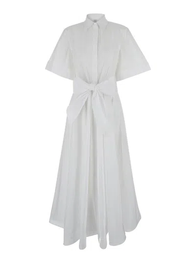 Shop Sara Roka White Chemisier Long Dress In Techno Fabric Woman