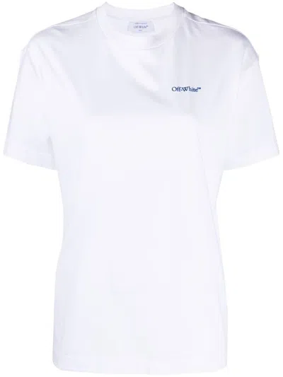 Shop Off-white Off White Diag-stripe Embroidered Cotton T-shirt In White Blue