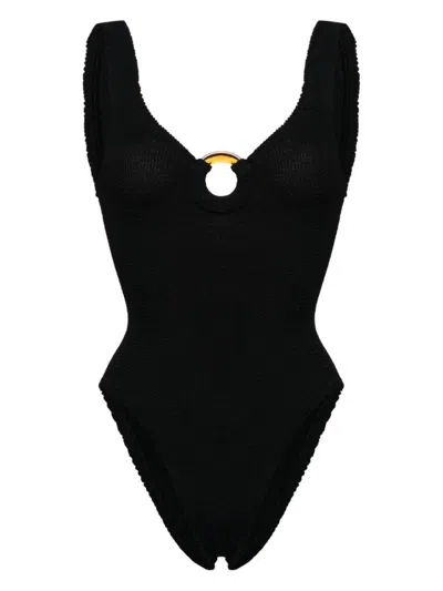 Shop Hunza G Celine Swim Stretchy One-piece Swimsuit With Front Hoop In Black