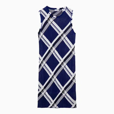 Shop Burberry Sleeveless Check Dress In Blue