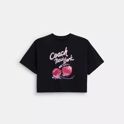 Shop Coach Outlet Airbrushed Cherry Print Cropped T Shirt In Organic Cotton In Black