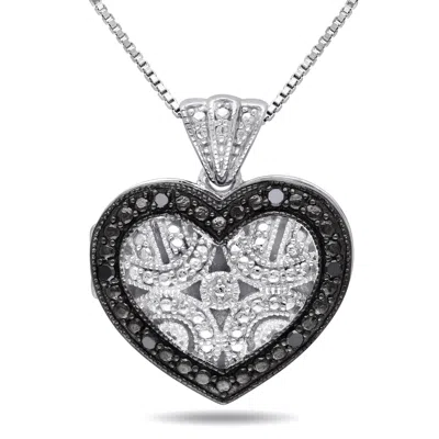 Mimi & Max Black Diamond Heart Locket Necklace In Sterling Silver In Black