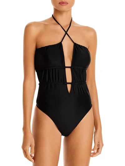 Shop Ramy Brook Marta Womens Plunge Gathered One-piece Swimsuit In Black