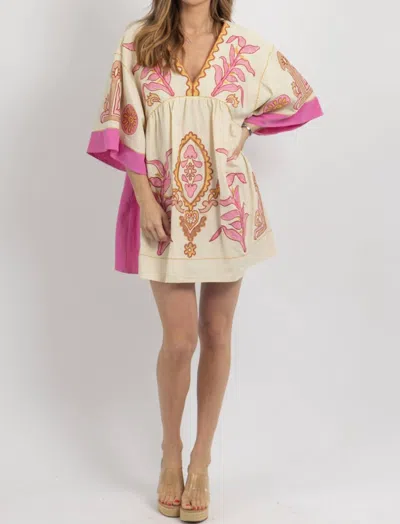 Shop Sundayup Fay Embroidered Mini Dress In Hot Pink In Multi