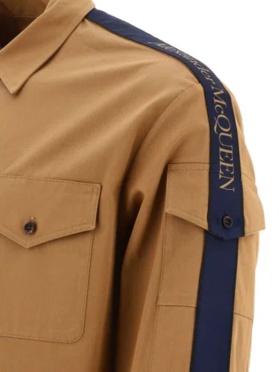 Shop Alexander Mcqueen Overshirt Jacket With Logo Detail In Brown