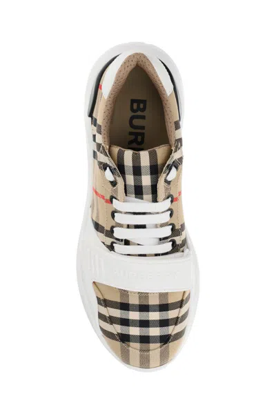 Shop Burberry Check Sneakers In Beige