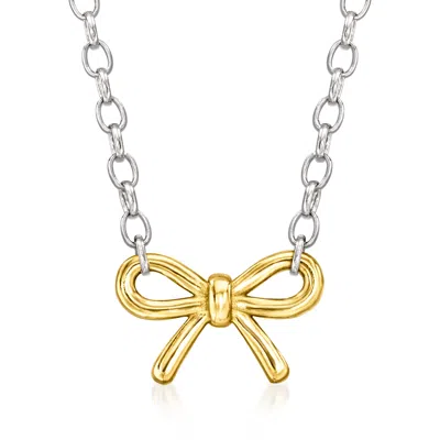 Shop Ross-simons Sterling Silver And 14kt Yellow Gold Bow Necklace In Multi