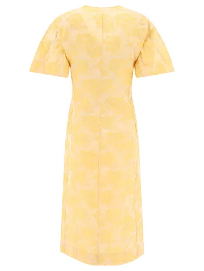 Shop Ganni "botanical Jacquard" Midi Dress In Yellow
