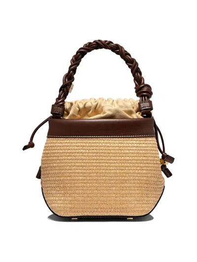 Shop Ganni "bou Raffia" Bucket Bag In Brown